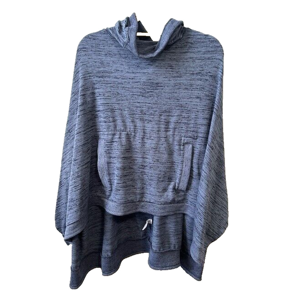 Athleta Techie Sweat Blissful Poncho Hoodie 3/4 Sleeves Pullover Blue Medium